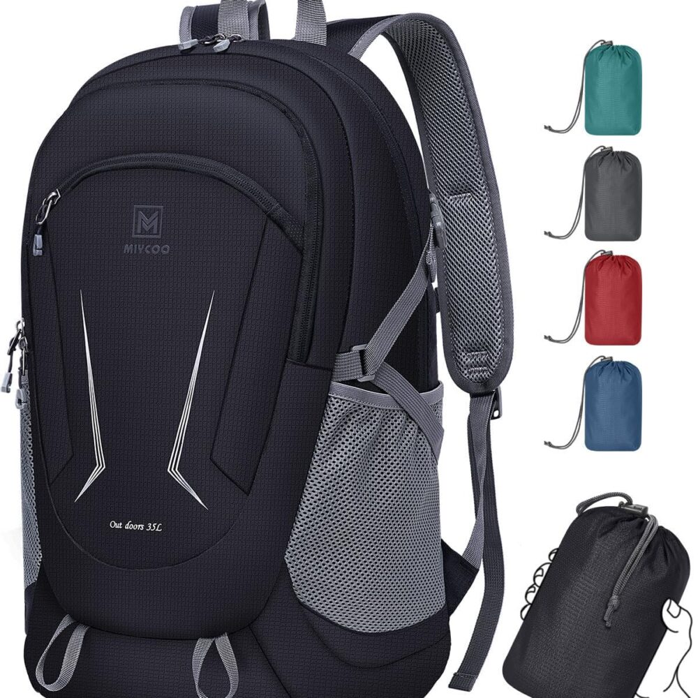 MIYCOO Ultralight Packable Backpack, 35L Waterproof Hiking Daypack | Travel Camping Foldable Daypack, Hiking Back Pack for Men Women, Black