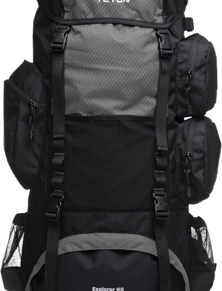 Teton 65L Explorer Internal Frame Backpack for Hiking, Camping, Backpacking, Rain Cover Included, Graphite