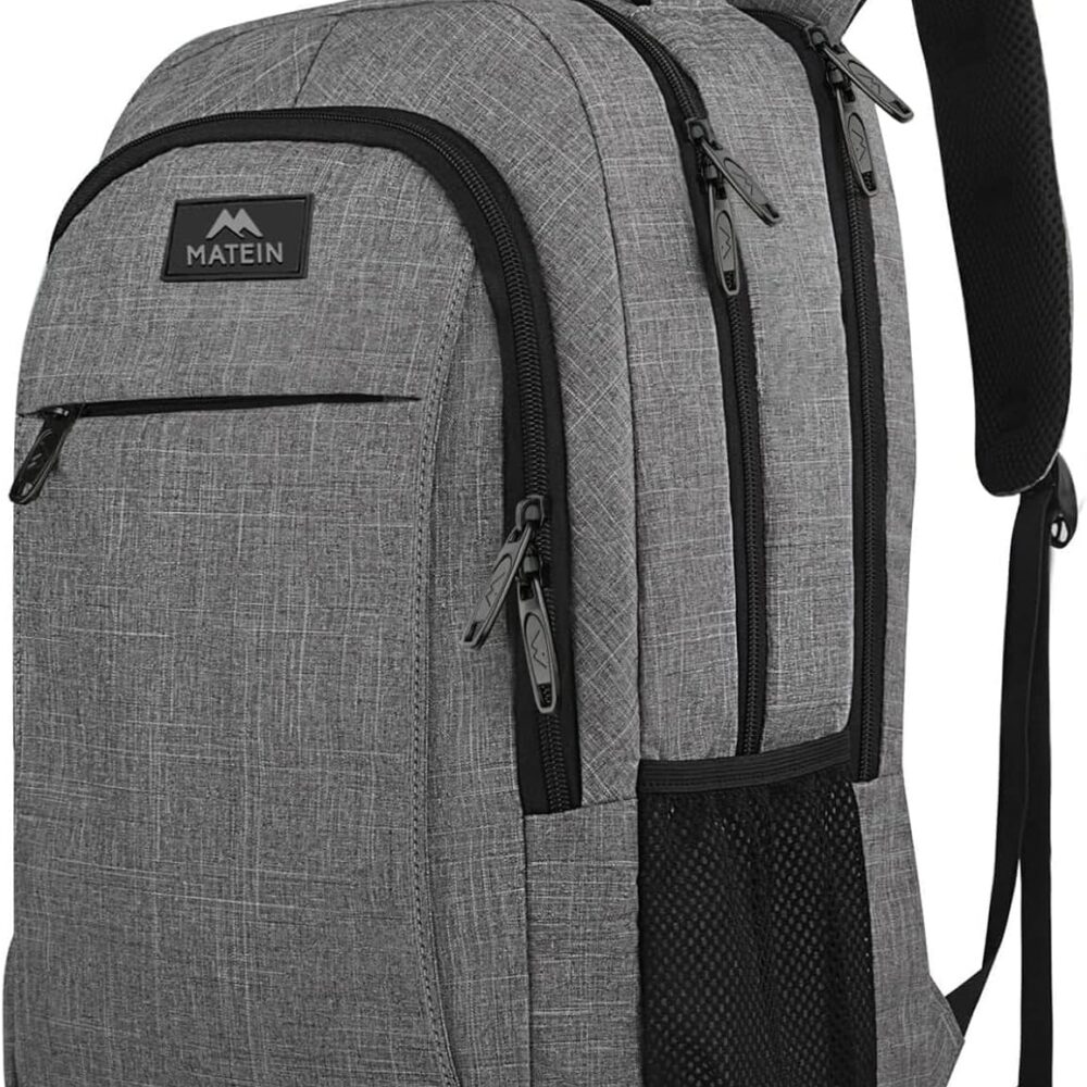 MATEIN Travel Laptop Backpack, 15.6 Inch College School Computer Bag, Grey | Slim Sturdy Business Daypack, Anti Theft Bookbag, Water Resistant, Gift for Men & Women, Personal Item Bag, Mochilas